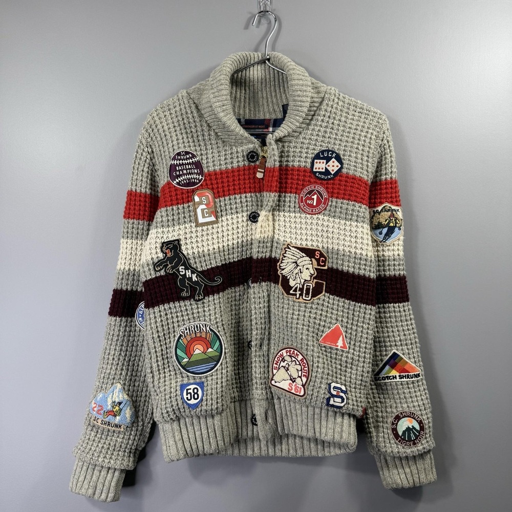 Scotch and Soda Sweater Boys 14 Gray Patch Cardigan Mock Neck Knit Heavyweight